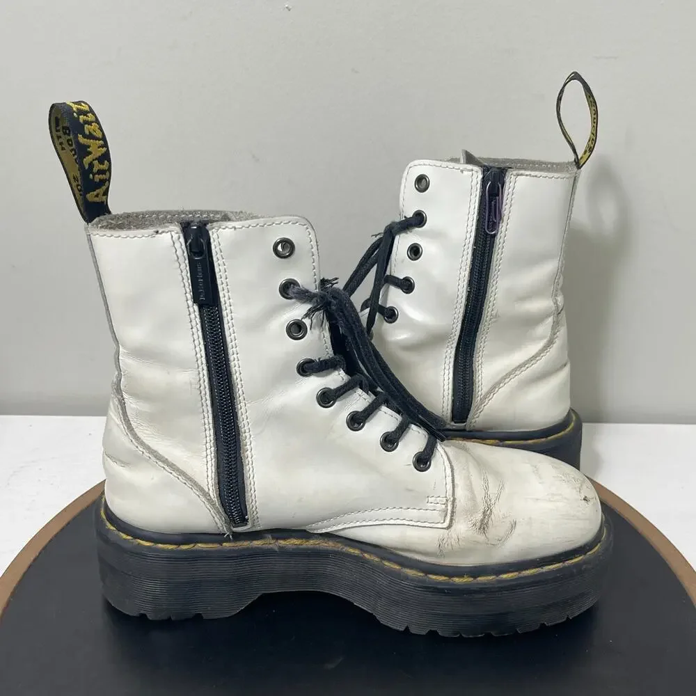 Dr. Martens Jadon Boots M7 / W8 White Leather Platform Grunge Punk Destroyed‎